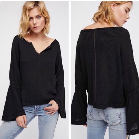 NWT Free People Dahlia Black Thermal Comfy Top Size S - Picture 1 of 10